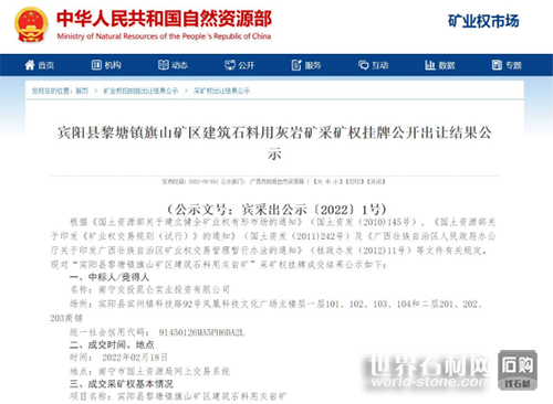礦權出讓結果